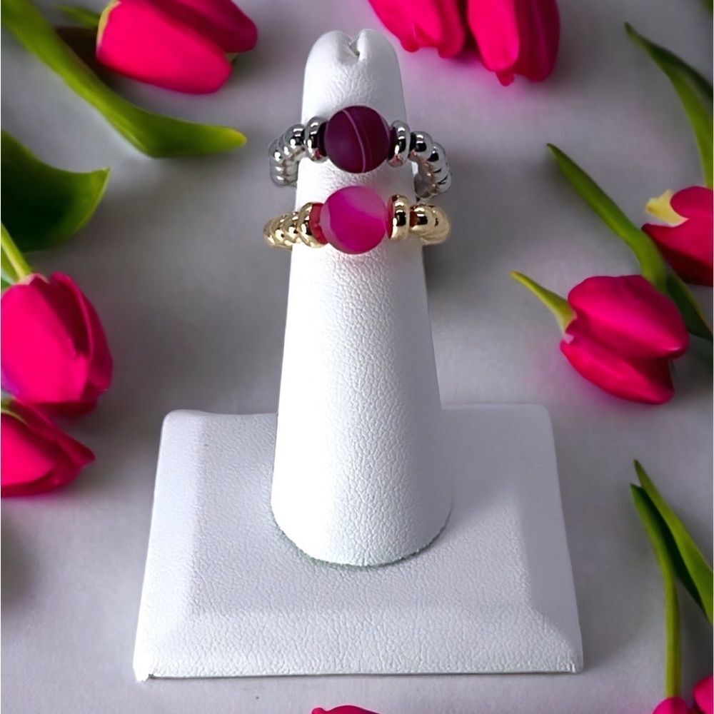 NWT Wool + Pepper Co. Matte Fuchsia Stripe Agate Ring